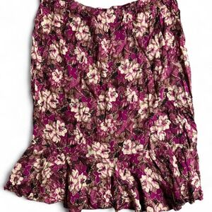 Pink purple hawaiian floral midi skirt ruffle women's 2X plus size curvy resort